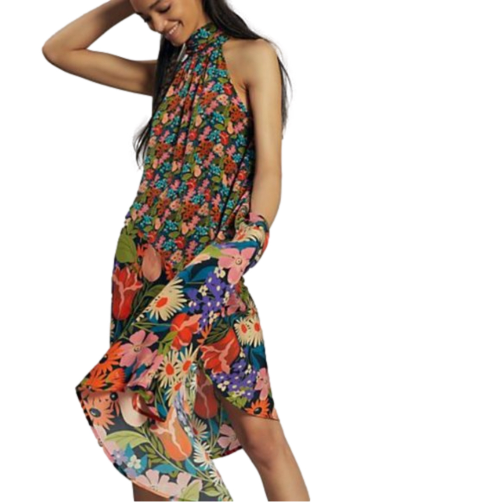 Anthropologie Silk Halter Midi‎ Dress NWT